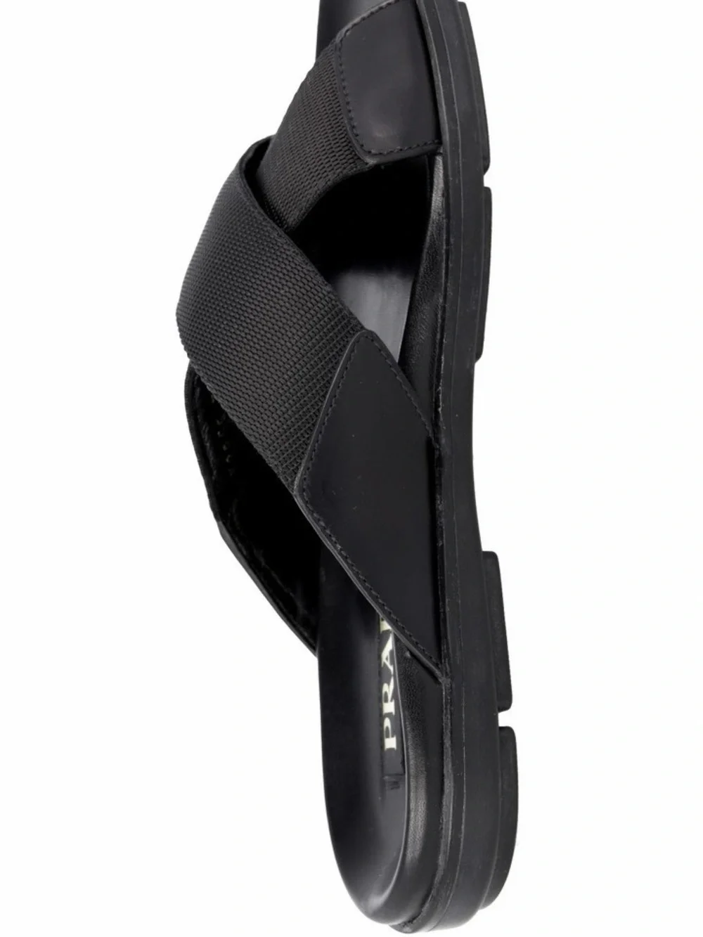 PRADA Men’s Leather Nylon Crisscross Slides Sandals